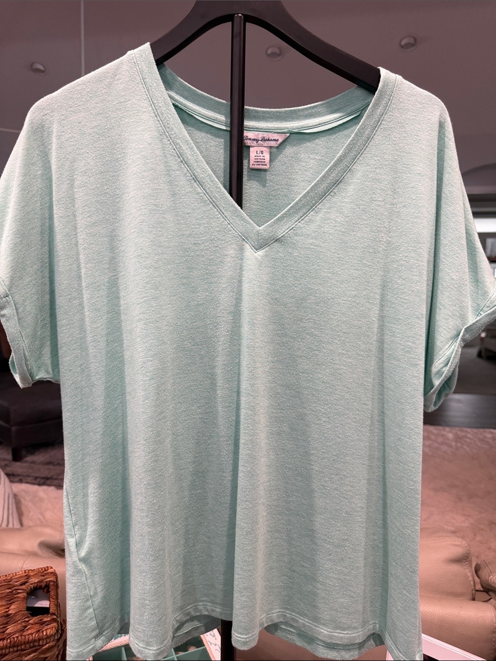 Tommy Bahama Light Aqua V-Neck Short Sleeve Top